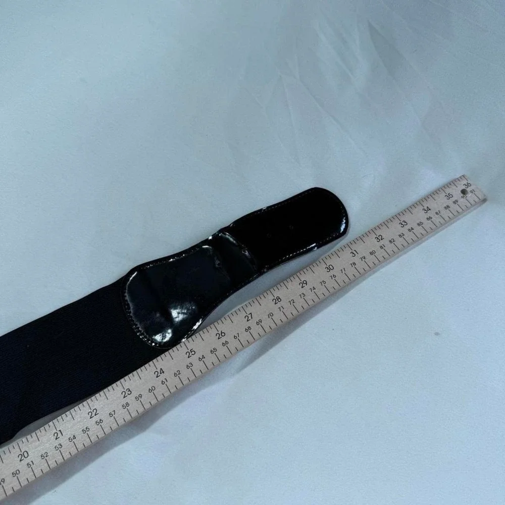 y2k wide black stretch belt‎ patent buckle